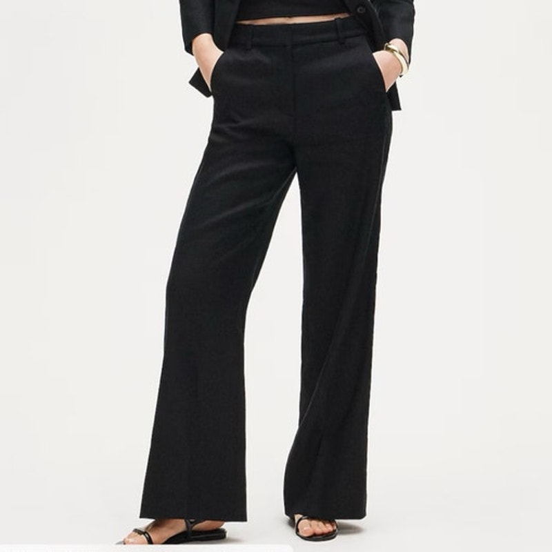 J.Crew Carolina Flare Pant Stretch Linen Blend Black Size 12 Nwt Classic Office